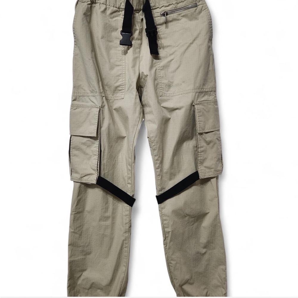 Off-White Virgil Abloh Beige Cargo Pants with Black Accents